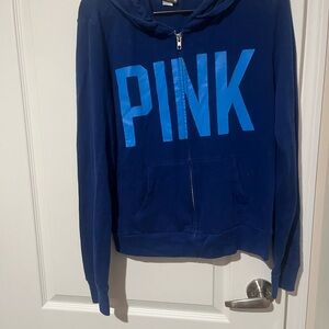 Blue Zip-up with PINK Logo